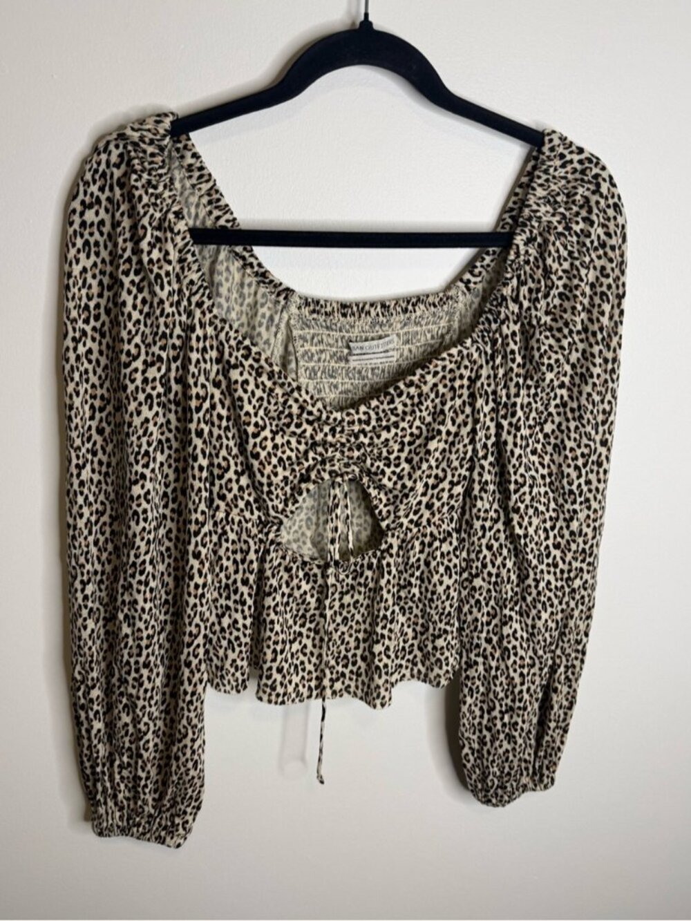 Urban Outfitters Beige and Black Leopard Tie-Front Blouse size medium